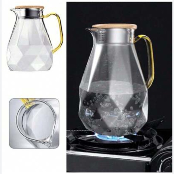 DUJUST Black Smoked Diamond Glass Water Tea Pitcher carafe with Lid 68 oz - Picture 14 of 16